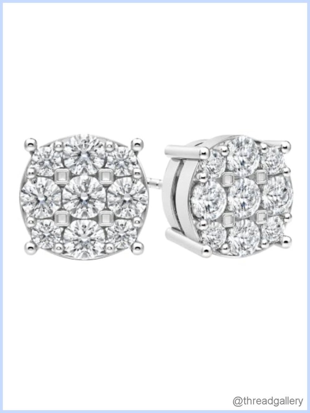 Lab Grown Diamond Cluster Stud Earrings 14K Gold Post Sterling Silver
